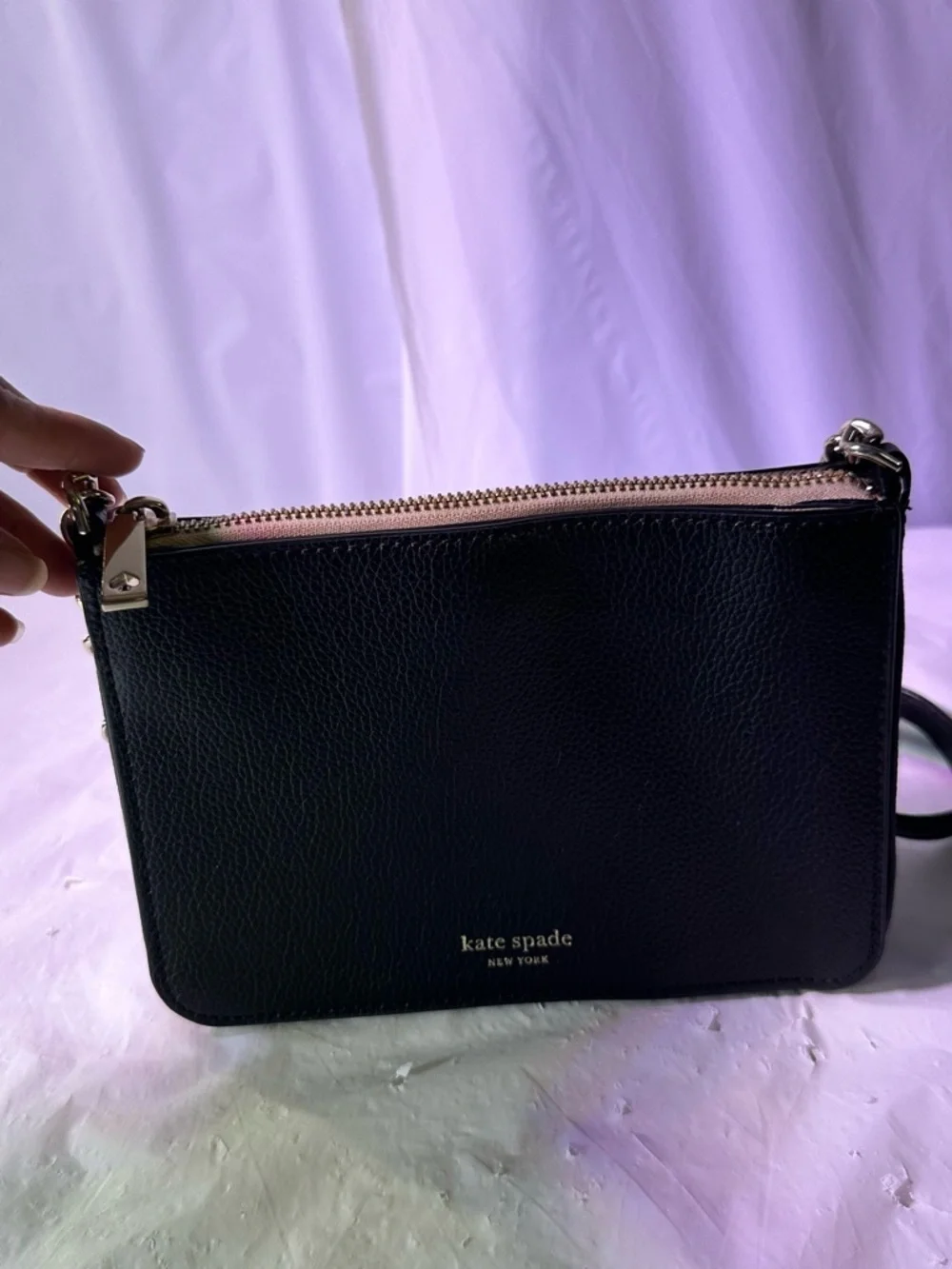 kate spade Black Pebbled Leather Crossbody with Chain Strap